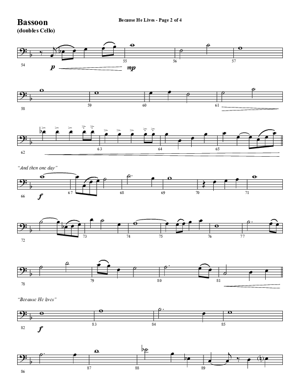 Because He Lives with He Lives (My Peace) (Choral Anthem SATB) Bassoon (Word Music Choral / Arr. Tim Paul)