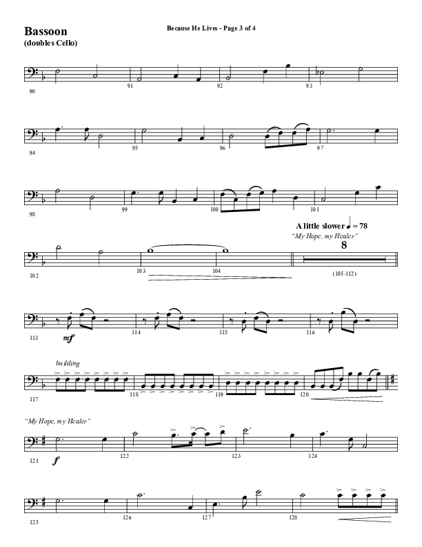 Because He Lives with He Lives (My Peace) (Choral Anthem SATB) Bassoon (Word Music Choral / Arr. Tim Paul)