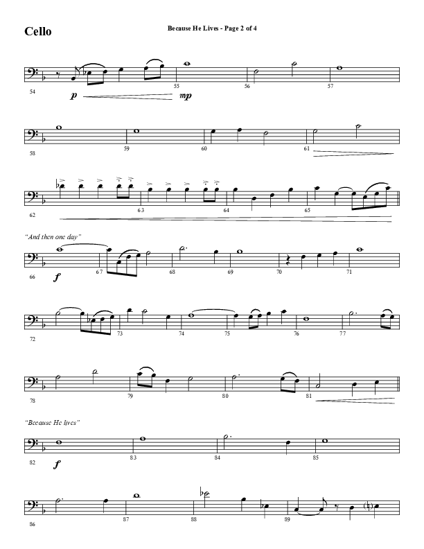 Because He Lives with He Lives (My Peace) (Choral Anthem SATB) Cello (Word Music Choral / Arr. Tim Paul)
