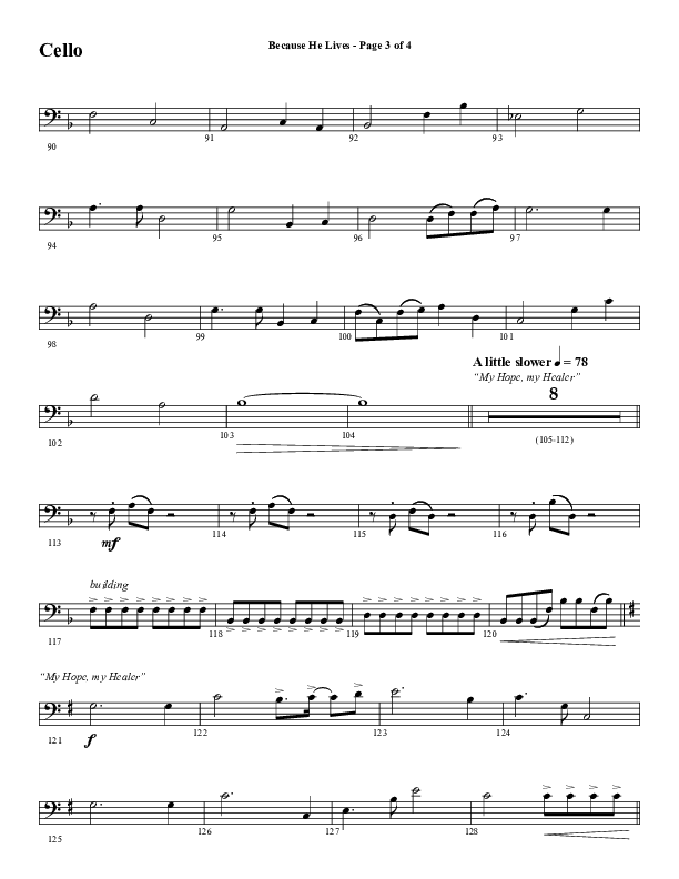 Because He Lives with He Lives (My Peace) (Choral Anthem SATB) Cello (Word Music Choral / Arr. Tim Paul)
