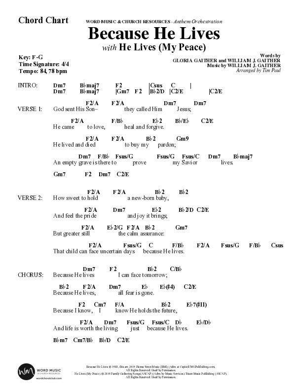 Because He Lives with He Lives (My Peace) (Choral Anthem SATB) Chord Chart (Word Music Choral / Arr. Tim Paul)
