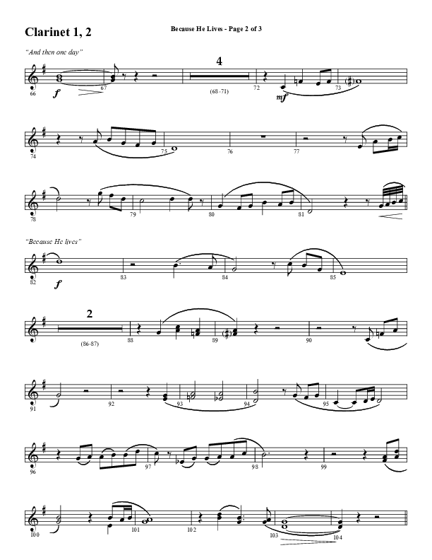 Because He Lives with He Lives (My Peace) (Choral Anthem SATB) Clarinet 1/2 (Word Music Choral / Arr. Tim Paul)