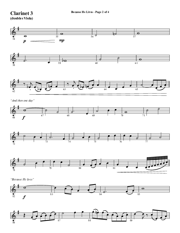 Because He Lives with He Lives (My Peace) (Choral Anthem SATB) Clarinet 3 (Word Music Choral / Arr. Tim Paul)
