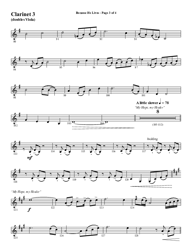 Because He Lives with He Lives (My Peace) (Choral Anthem SATB) Clarinet 3 (Word Music Choral / Arr. Tim Paul)