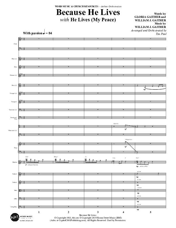 Because He Lives with He Lives (My Peace) (Choral Anthem SATB) Orchestration (Word Music Choral / Arr. Tim Paul)