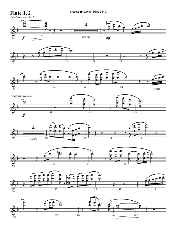 Because He Lives with He Lives (My Peace) (Choral Anthem SATB) Flute 1/2 (Word Music Choral / Arr. Tim Paul)