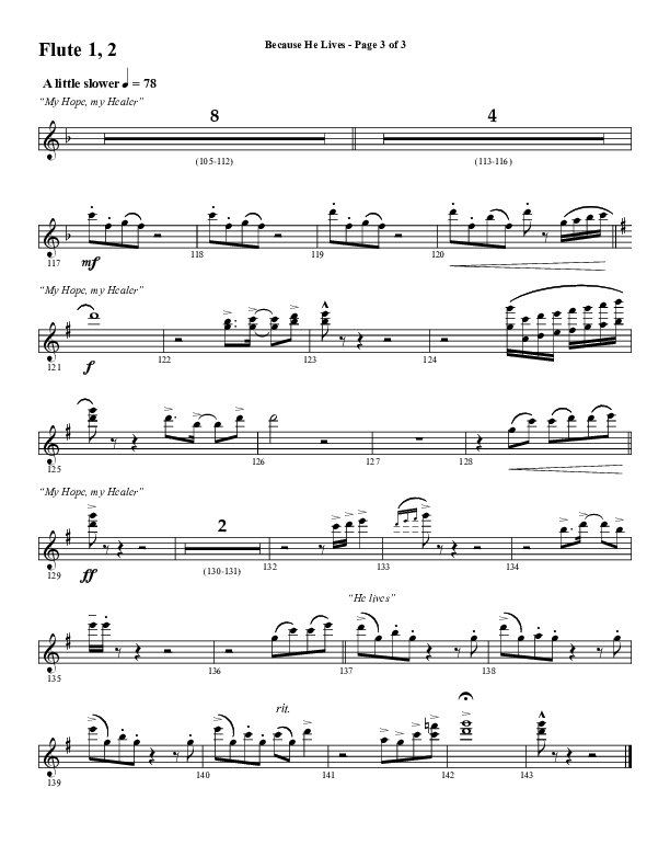Because He Lives with He Lives (My Peace) (Choral Anthem SATB) Flute 1/2 (Word Music Choral / Arr. Tim Paul)