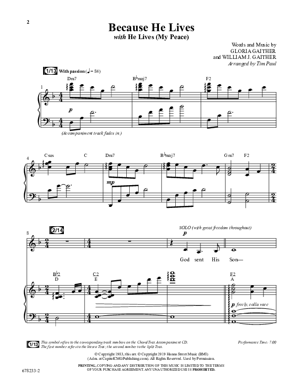 Because He Lives with He Lives (My Peace) (Choral Anthem SATB) Anthem (SATB/Piano) (Word Music Choral / Arr. Tim Paul)