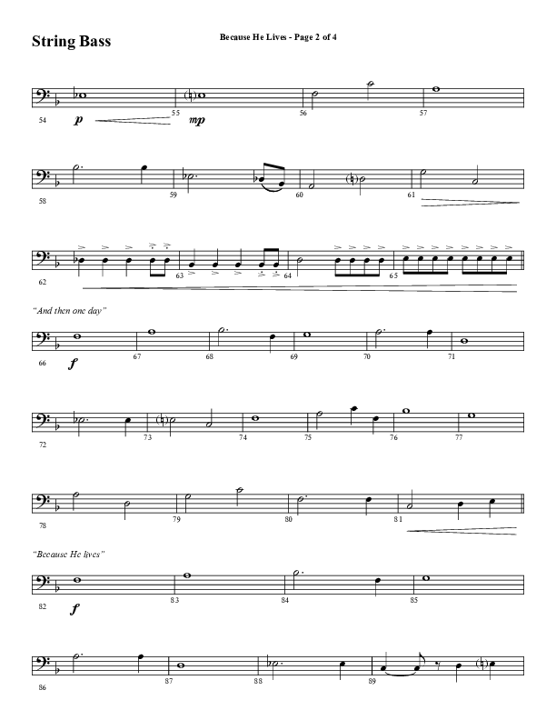 Because He Lives with He Lives (My Peace) (Choral Anthem SATB) String Bass (Word Music Choral / Arr. Tim Paul)
