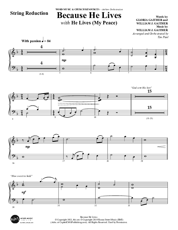 Because He Lives with He Lives (My Peace) (Choral Anthem SATB) String Reduction (Word Music Choral / Arr. Tim Paul)