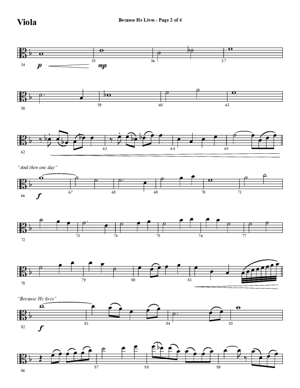 Because He Lives with He Lives (My Peace) (Choral Anthem SATB) Viola (Word Music Choral / Arr. Tim Paul)