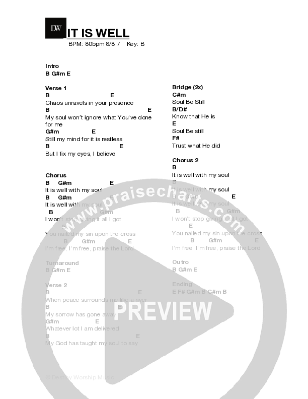 It Is Well (Live) Chord Chart (Destiny Worship Music)