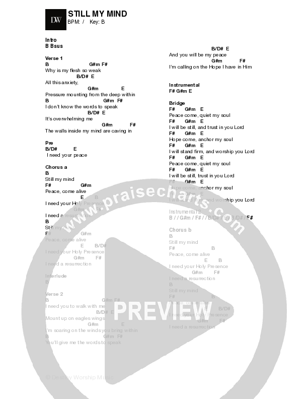 Still My Mind (Live) Chord Chart (Destiny Worship Music)