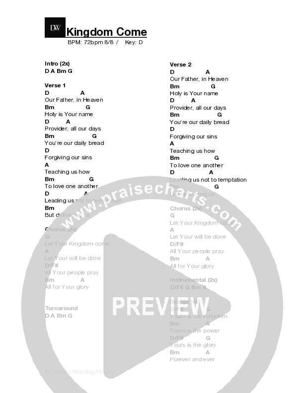 Kingdom Come (Live) Chord Chart (Destiny Worship Music)