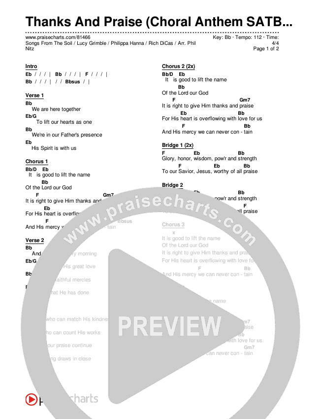 Thanks And Praise (Choral Anthem SATB) Chords & Lyrics (Songs From The Soil / Lucy Grimble / Philippa Hanna / Rich DiCas / Arr. Phil Nitz)