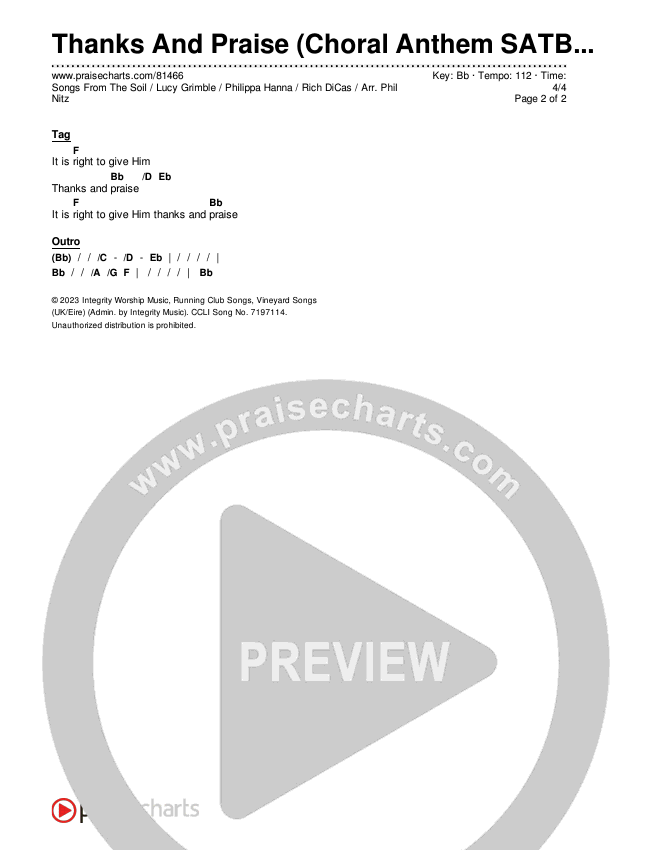 Thanks And Praise (Choral Anthem SATB) Chords & Lyrics (Songs From The Soil / Lucy Grimble / Philippa Hanna / Rich DiCas / Arr. Phil Nitz)