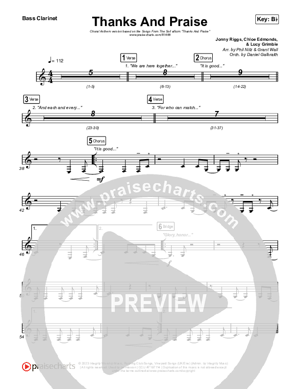 Thanks And Praise (Choral Anthem SATB) Bass Clarinet (Songs From The Soil / Lucy Grimble / Philippa Hanna / Rich DiCas / Arr. Phil Nitz)
