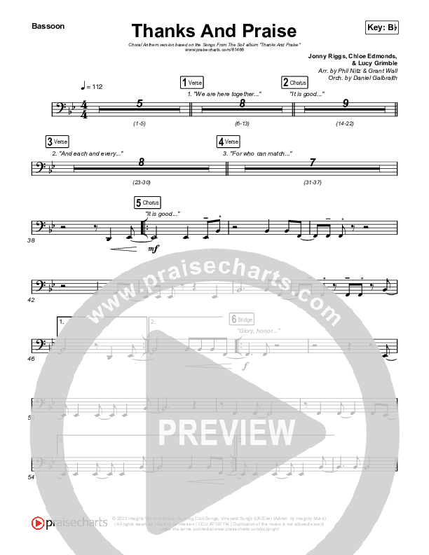 Thanks And Praise (Choral Anthem SATB) Bassoon (Songs From The Soil / Lucy Grimble / Philippa Hanna / Rich DiCas / Arr. Phil Nitz)