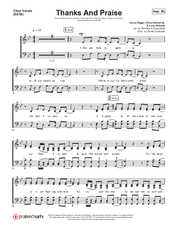 Thanks And Praise (Choral Anthem SATB) Choir Sheet (SATB) (Songs From The Soil / Lucy Grimble / Philippa Hanna / Rich DiCas / Arr. Phil Nitz)