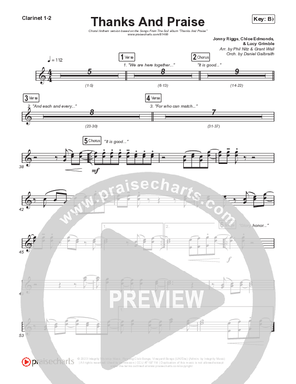 Thanks And Praise (Choral Anthem SATB) Clarinet 1,2 (Songs From The Soil / Lucy Grimble / Philippa Hanna / Rich DiCas / Arr. Phil Nitz)