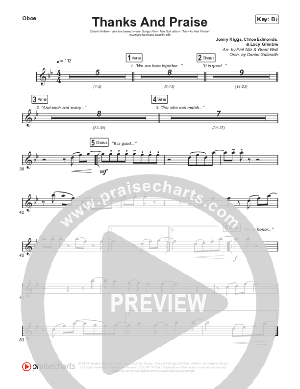 Thanks And Praise (Choral Anthem SATB) Oboe (Songs From The Soil / Lucy Grimble / Philippa Hanna / Rich DiCas / Arr. Phil Nitz)