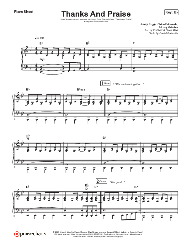 Thanks And Praise (Choral Anthem SATB) Piano Sheet (Songs From The Soil / Lucy Grimble / Philippa Hanna / Rich DiCas / Arr. Phil Nitz)