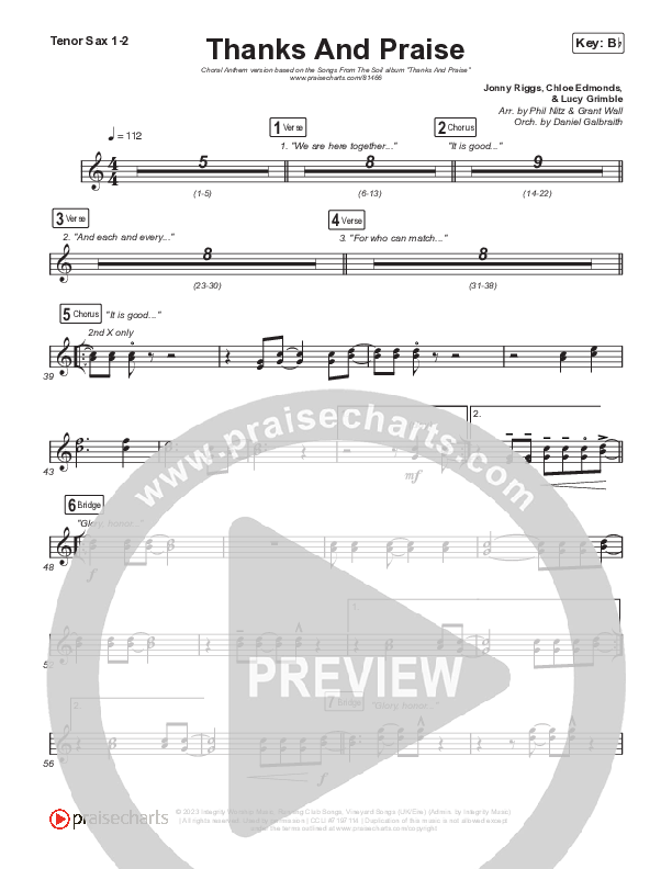 Thanks And Praise (Choral Anthem SATB) Tenor Sax 1,2 (Songs From The Soil / Lucy Grimble / Philippa Hanna / Rich DiCas / Arr. Phil Nitz)