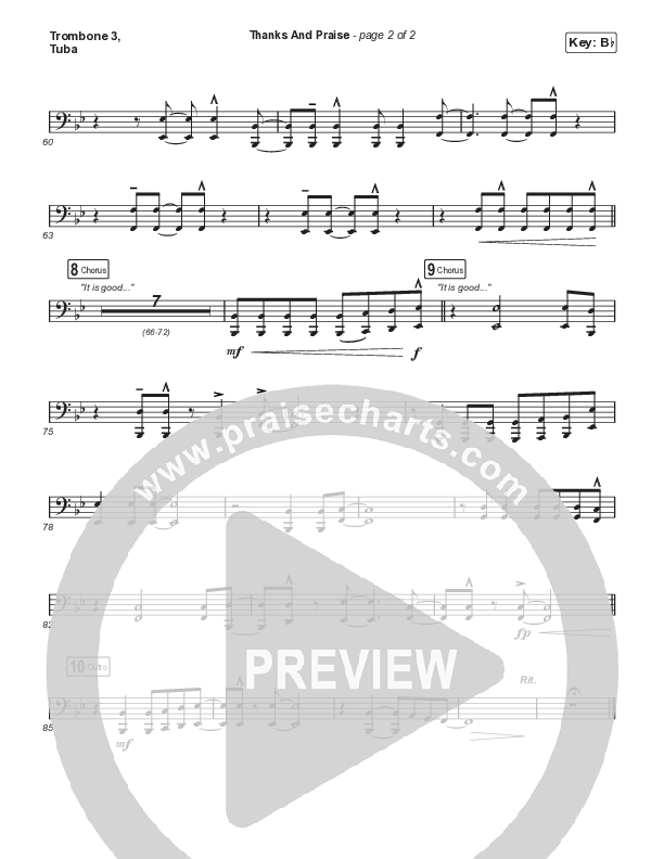Thanks And Praise (Choral Anthem SATB) Trombone 3/Tuba (Songs From The Soil / Lucy Grimble / Philippa Hanna / Rich DiCas / Arr. Phil Nitz)