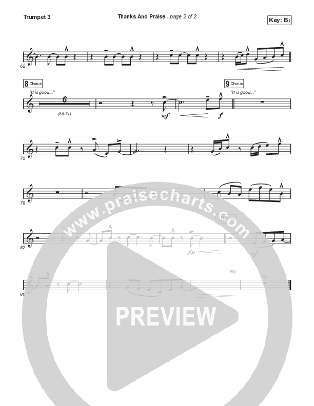 Thanks And Praise (Choral Anthem SATB) Trumpet 3 (Songs From The Soil / Lucy Grimble / Philippa Hanna / Rich DiCas / Arr. Phil Nitz)
