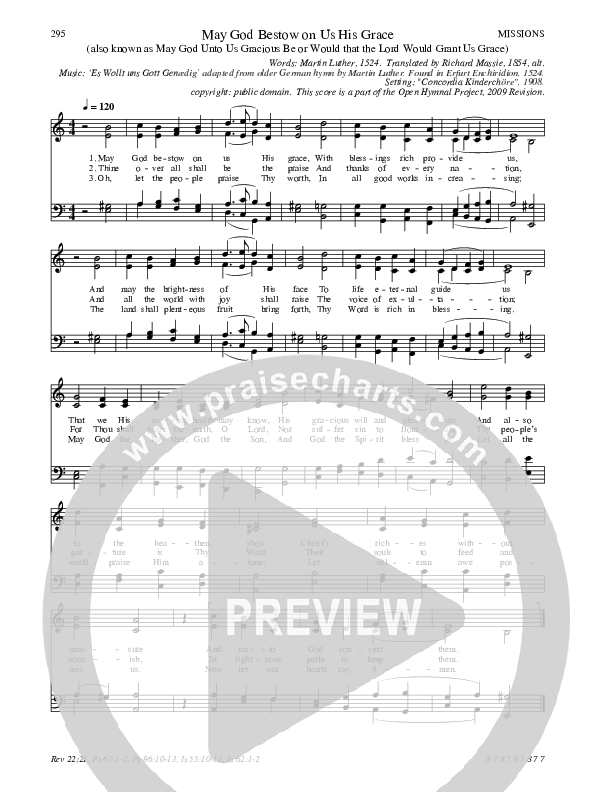 May God Bestow on Us His Grace Hymn Sheet (SATB) (Traditional Hymn)