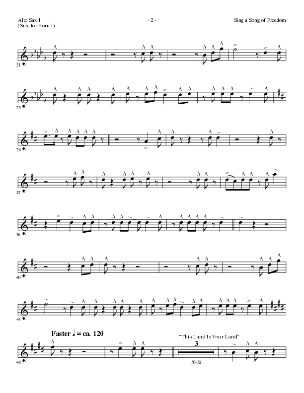 Sing A Song Of Freedom with This Land Is Your Land (Choral Anthem SATB) Alto Sax (Lillenas Choral / Arr. David Clydesdale)