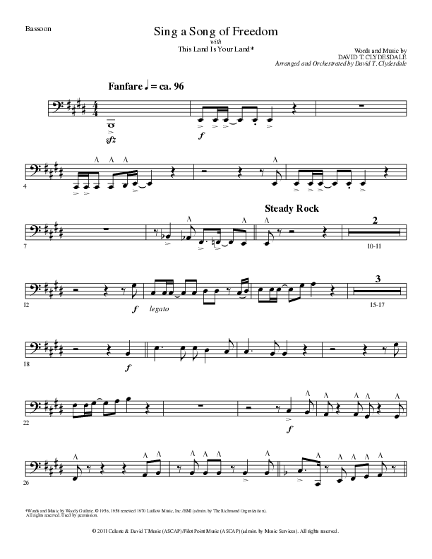 Sing A Song Of Freedom with This Land Is Your Land (Choral Anthem SATB) Bassoon (Lillenas Choral / Arr. David Clydesdale)