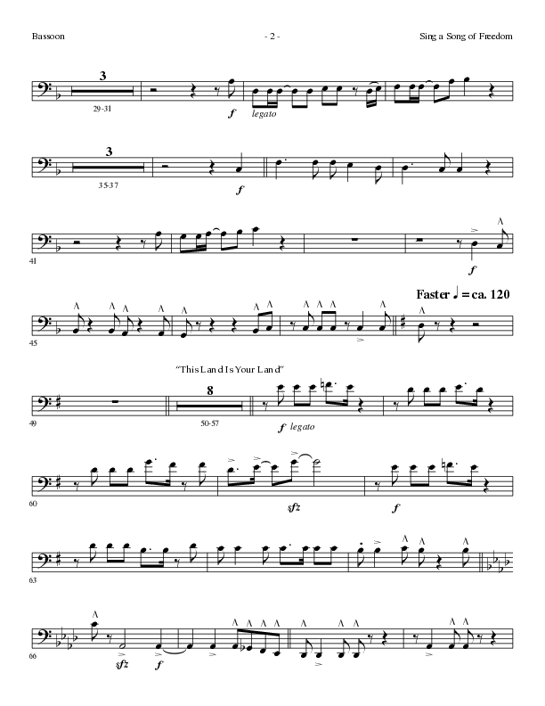 Sing A Song Of Freedom with This Land Is Your Land (Choral Anthem SATB) Bassoon (Lillenas Choral / Arr. David Clydesdale)