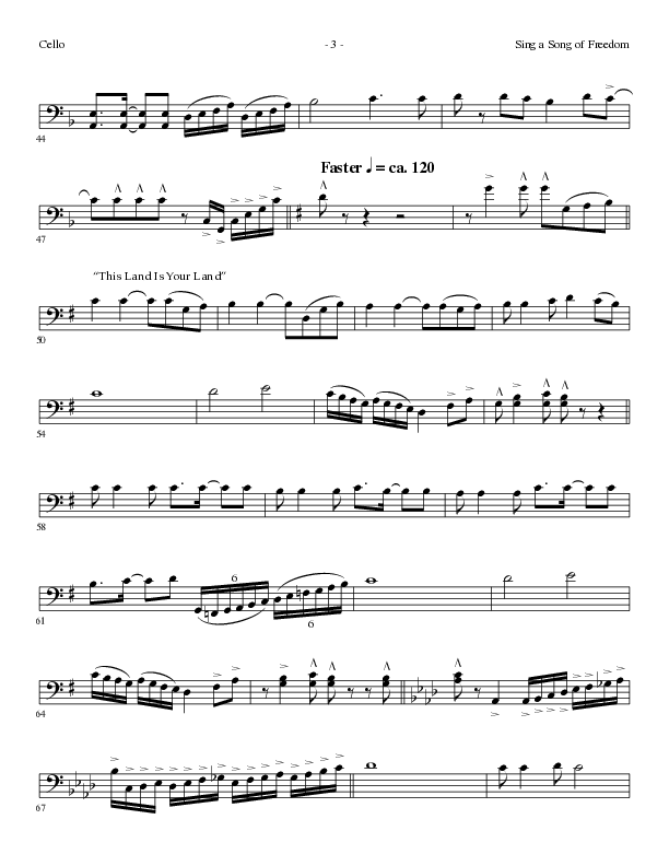 Sing A Song Of Freedom with This Land Is Your Land (Choral Anthem SATB) Cello (Lillenas Choral / Arr. David Clydesdale)
