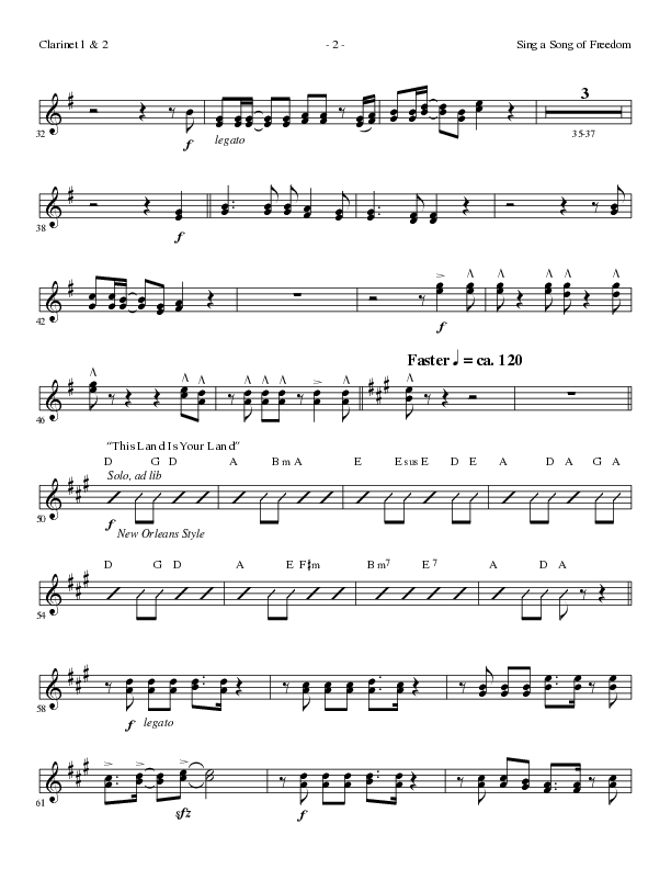 Sing A Song Of Freedom with This Land Is Your Land (Choral Anthem SATB) Clarinet 1/2 (Lillenas Choral / Arr. David Clydesdale)