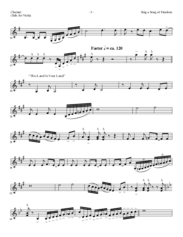 Sing A Song Of Freedom with This Land Is Your Land (Choral Anthem SATB) Clarinet (Lillenas Choral / Arr. David Clydesdale)