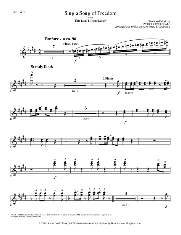 Sing A Song Of Freedom with This Land Is Your Land (Choral Anthem SATB) Flute 1/2 (Lillenas Choral / Arr. David Clydesdale)