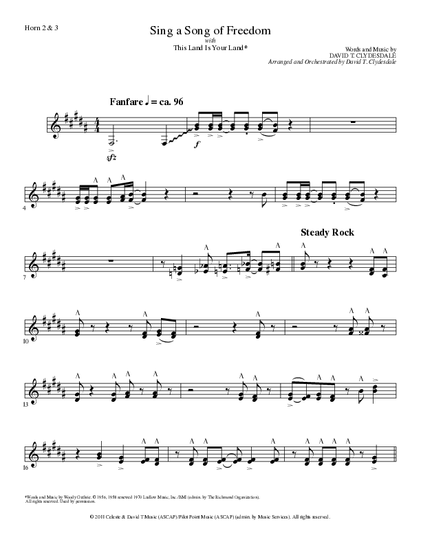 Sing A Song Of Freedom with This Land Is Your Land (Choral Anthem SATB) French Horn 2 (Lillenas Choral / Arr. David Clydesdale)