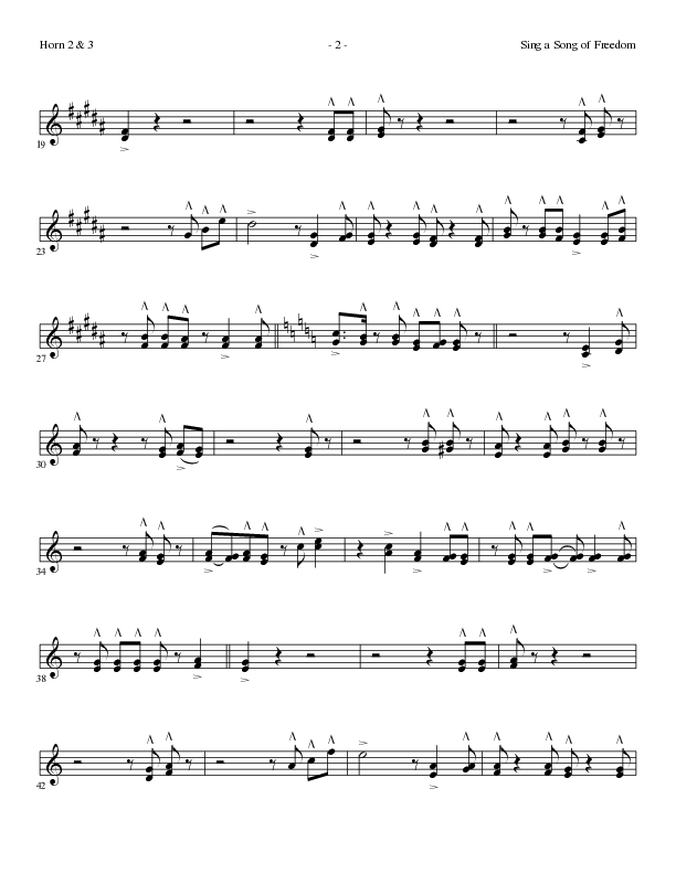 Sing A Song Of Freedom with This Land Is Your Land (Choral Anthem SATB) French Horn 2 (Lillenas Choral / Arr. David Clydesdale)