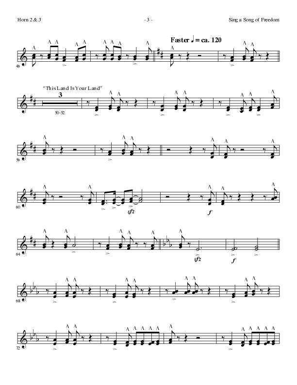 Sing A Song Of Freedom with This Land Is Your Land (Choral Anthem SATB) French Horn 2 (Lillenas Choral / Arr. David Clydesdale)