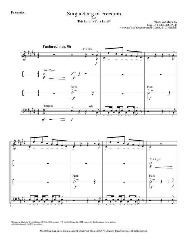 Sing A Song Of Freedom with This Land Is Your Land (Choral Anthem SATB) Percussion (Lillenas Choral / Arr. David Clydesdale)