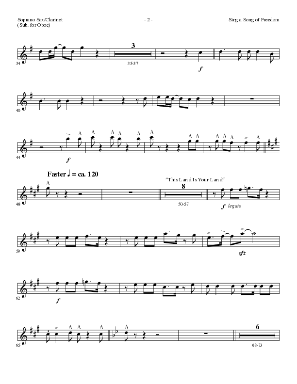 Sing A Song Of Freedom with This Land Is Your Land (Choral Anthem SATB) Soprano Sax (Lillenas Choral / Arr. David Clydesdale)