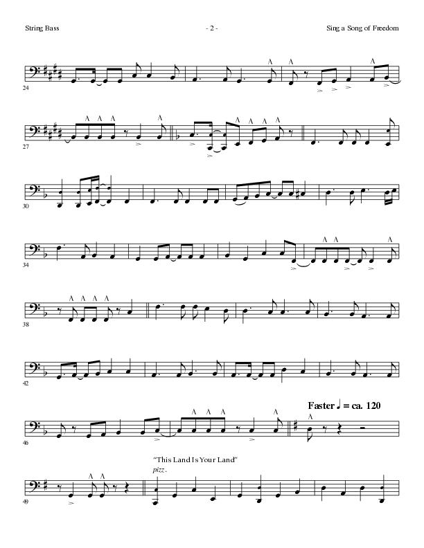 Sing A Song Of Freedom with This Land Is Your Land (Choral Anthem SATB) String Bass (Lillenas Choral / Arr. David Clydesdale)