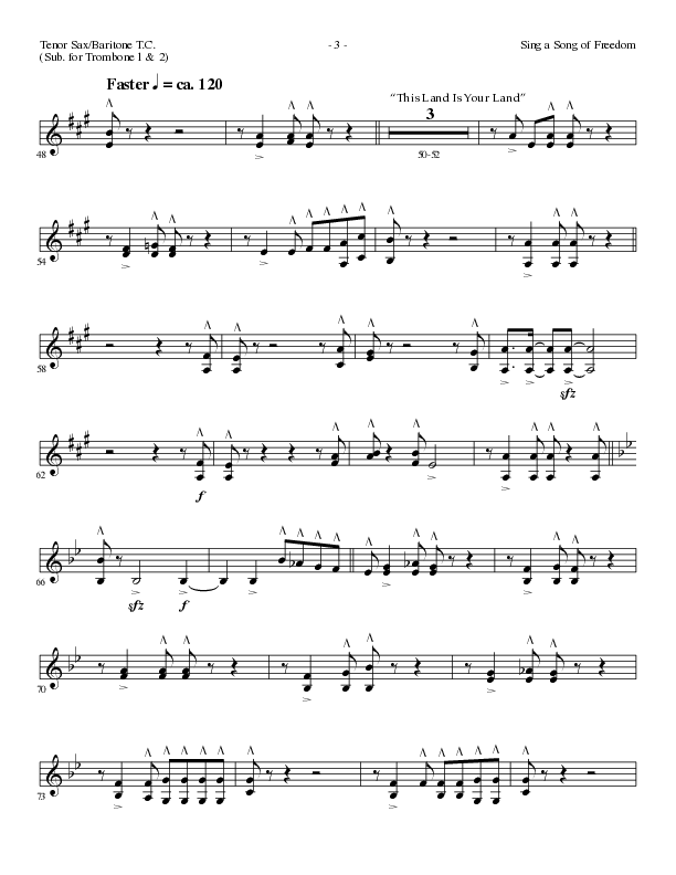 Sing A Song Of Freedom with This Land Is Your Land (Choral Anthem SATB) Tenor Sax/Baritone T.C. (Lillenas Choral / Arr. David Clydesdale)