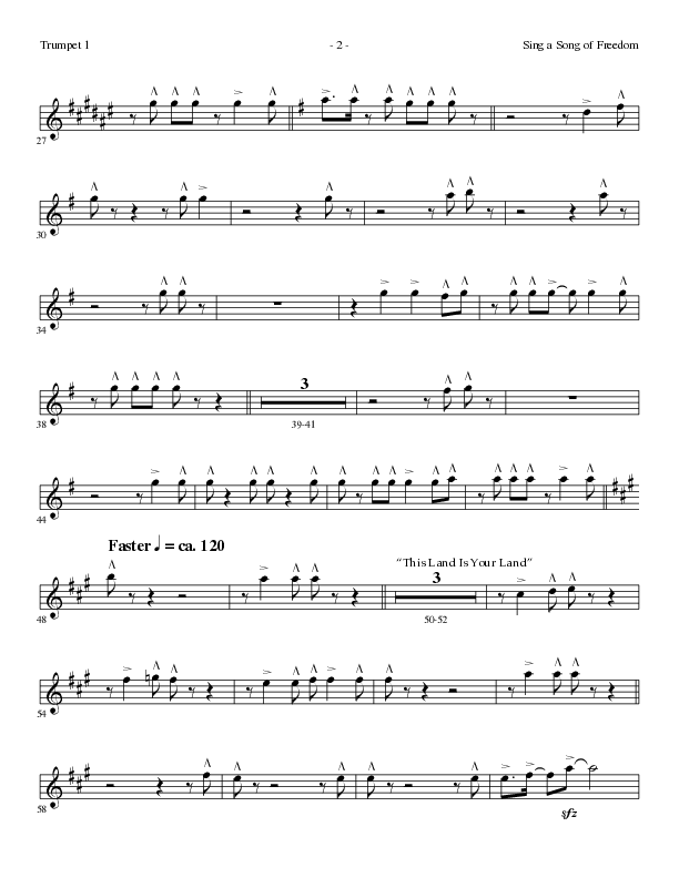 Sing A Song Of Freedom with This Land Is Your Land (Choral Anthem SATB) Trumpet 1 (Lillenas Choral / Arr. David Clydesdale)