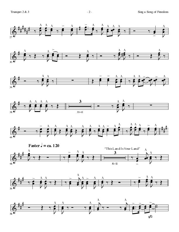 Sing A Song Of Freedom with This Land Is Your Land (Choral Anthem SATB) Trumpet 2/3 (Lillenas Choral / Arr. David Clydesdale)