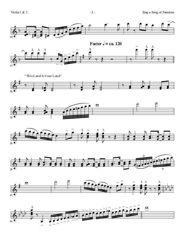 Sing A Song Of Freedom with This Land Is Your Land (Choral Anthem SATB) Violin 1/2 (Lillenas Choral / Arr. David Clydesdale)