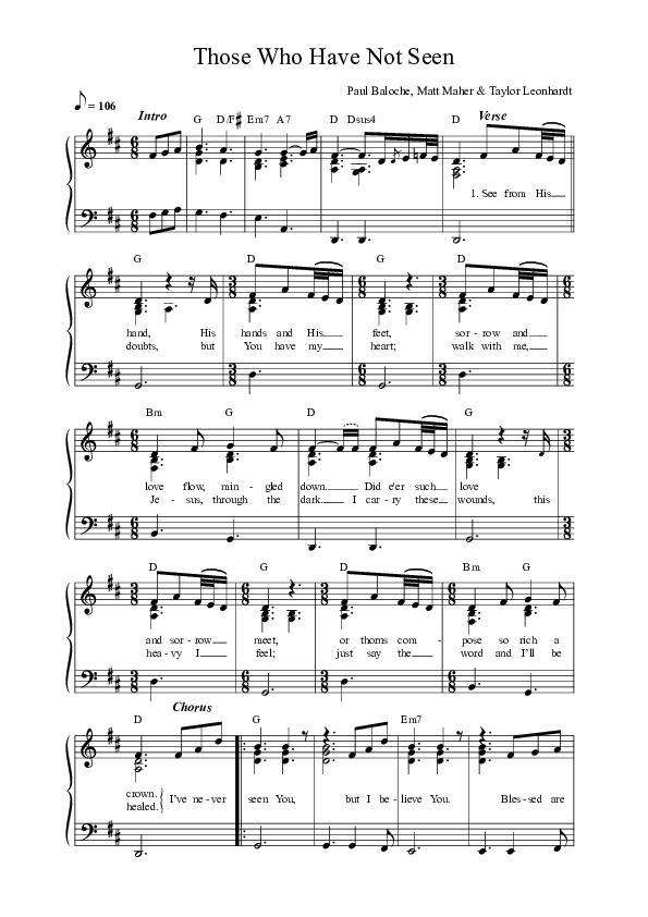 Those Who Have Not Seen Lead Sheet Melody (Anchor Hymns / Paul Baloche / Taylor Leonhardt / Matt Maher)