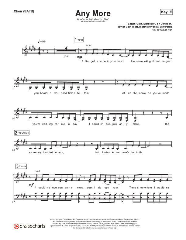 Any More Choir Sheet (SATB) (CAIN)