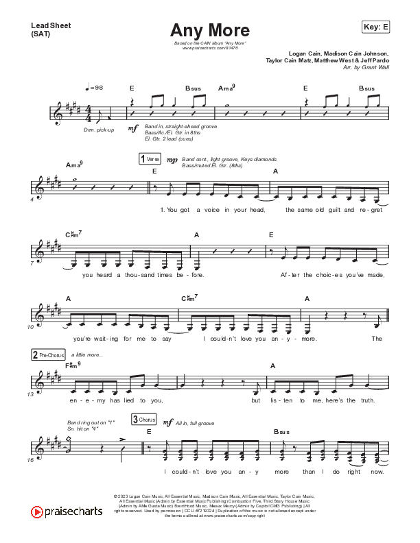 Any More Lead Sheet (SAT) (CAIN)